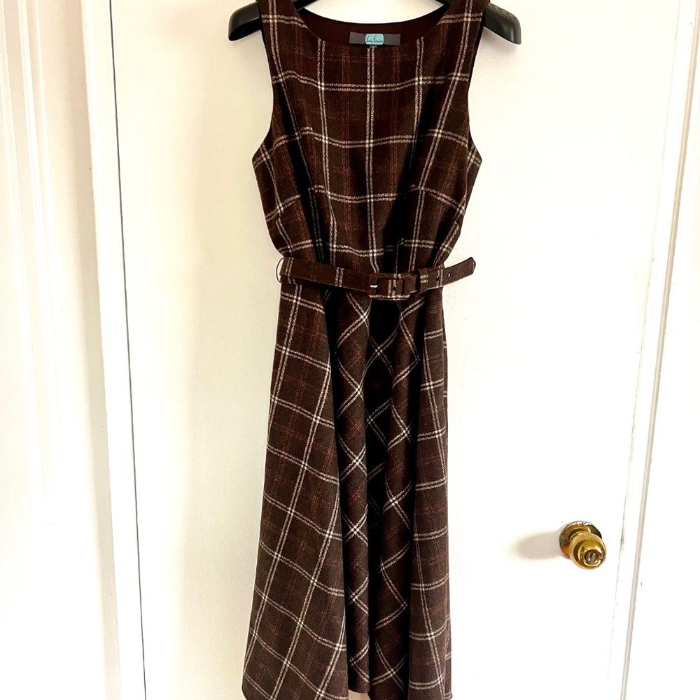 Eva Franco - Handkerchief Hem Midi Brown Plaid Dress (6)
